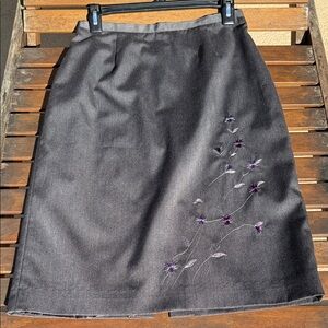 Worthington Dark Gray Skirt with Violet Floral Embroidery